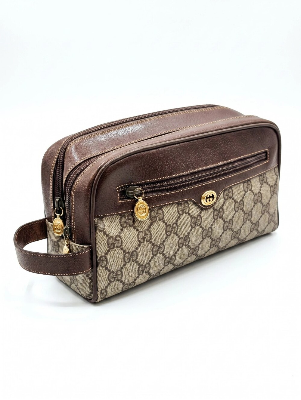 Gucci Vintage GG Supreme Canvas and Leather Clutch Toiletry Bag Unisex - Picture 2 of 12